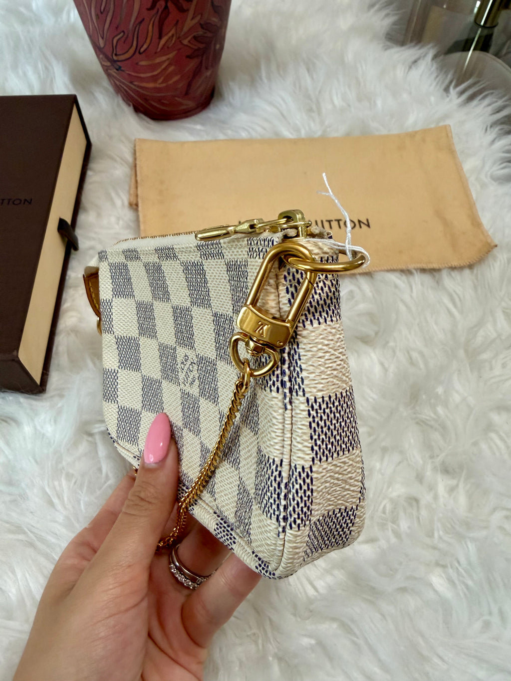 LOUIS VUITTON MINI POCHETTE DAMIER AZUR CANVAS LEATHER