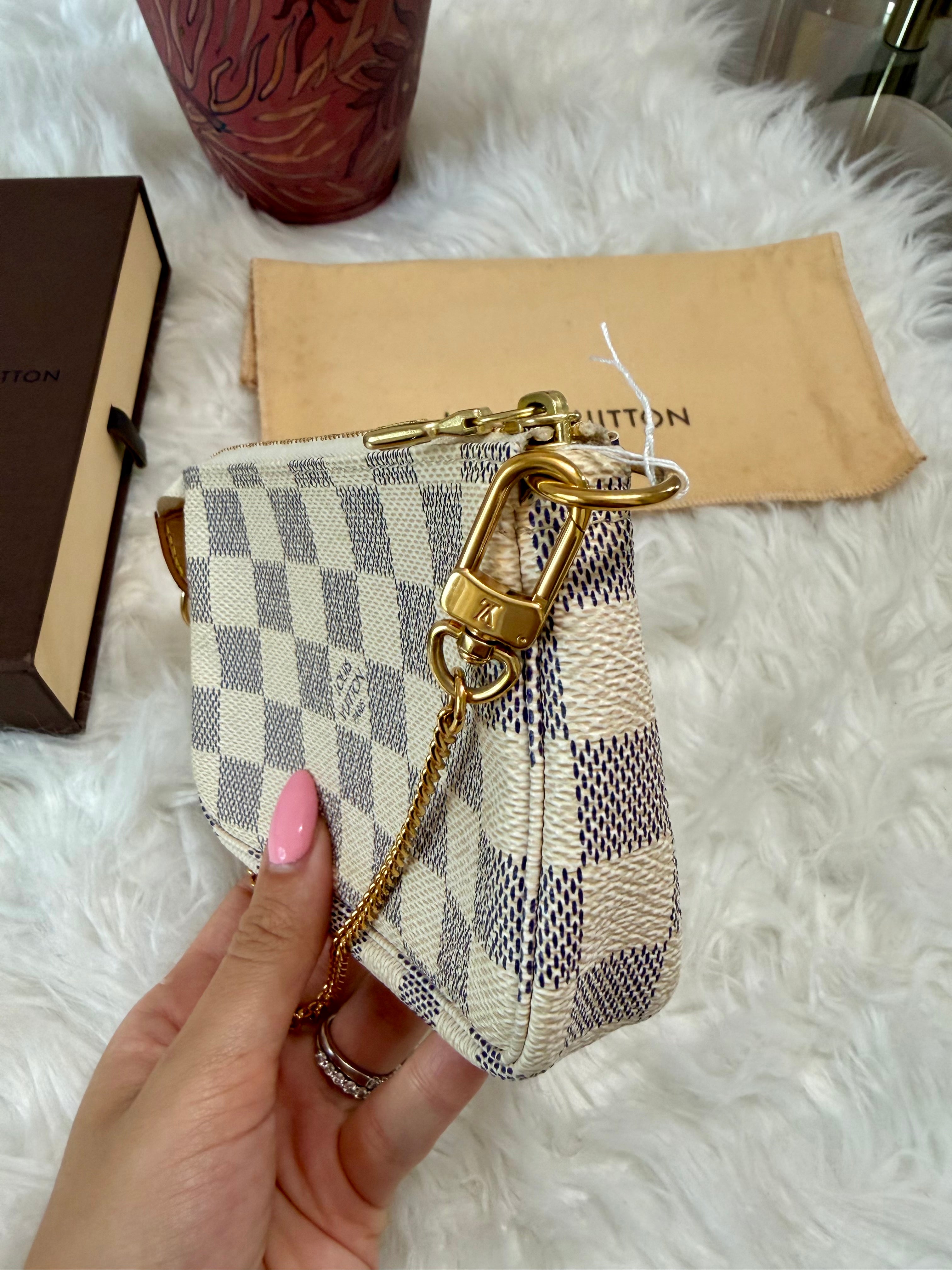 LOUIS VUITTON MINI POCHETTE DAMIER AZUR CANVAS LEATHER