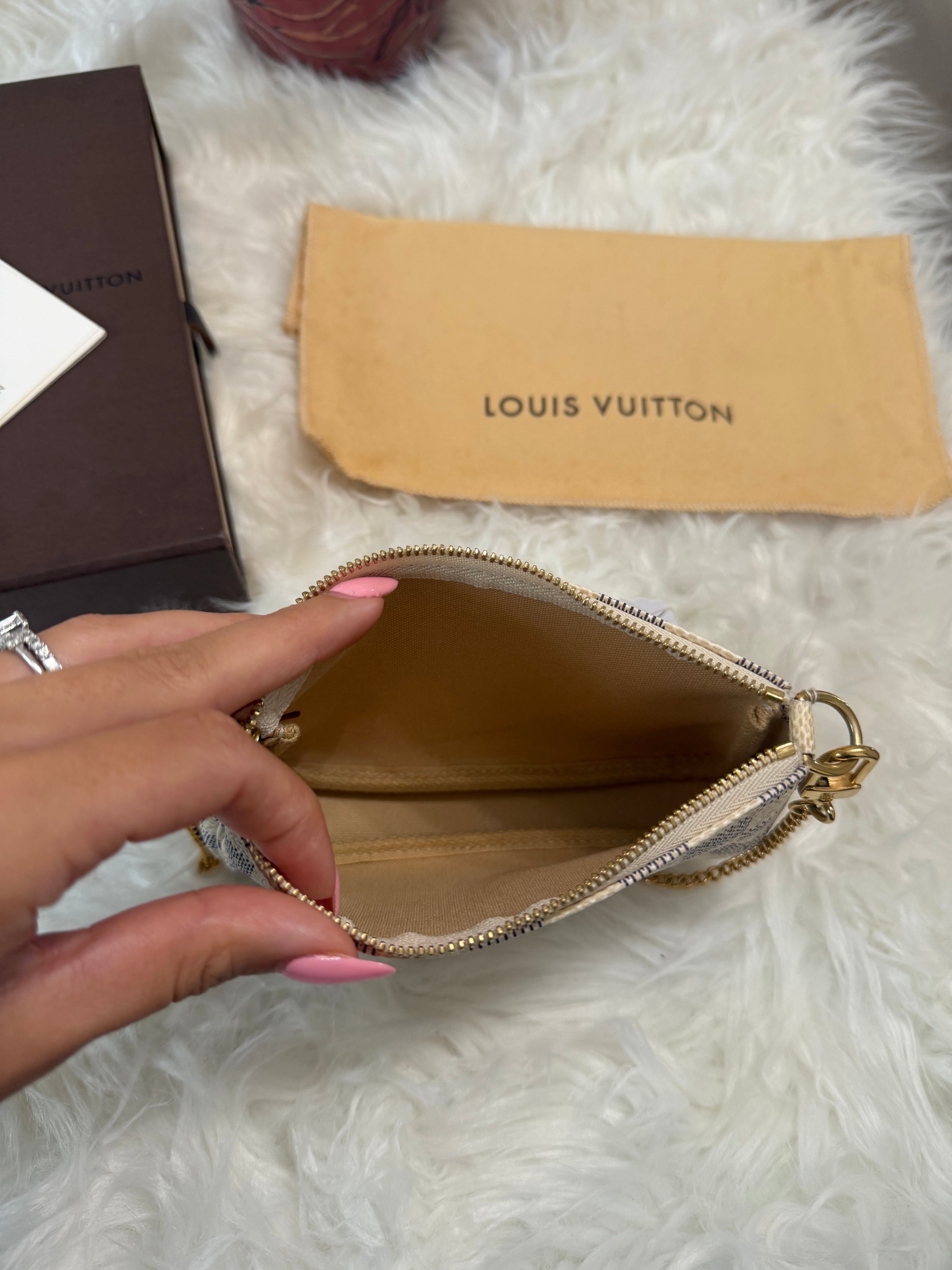 LOUIS VUITTON MINI POCHETTE DAMIER AZUR CANVAS LEATHER