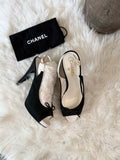 CHANEL INTERLOCKING CC LOGO SLINGBACK PUMP WITH GOLD CC CHARM ON THE BUCKLE