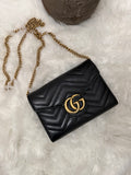 GUCCI GG MARMONT CHEVRON LEATHER WALLET ON CHAIN