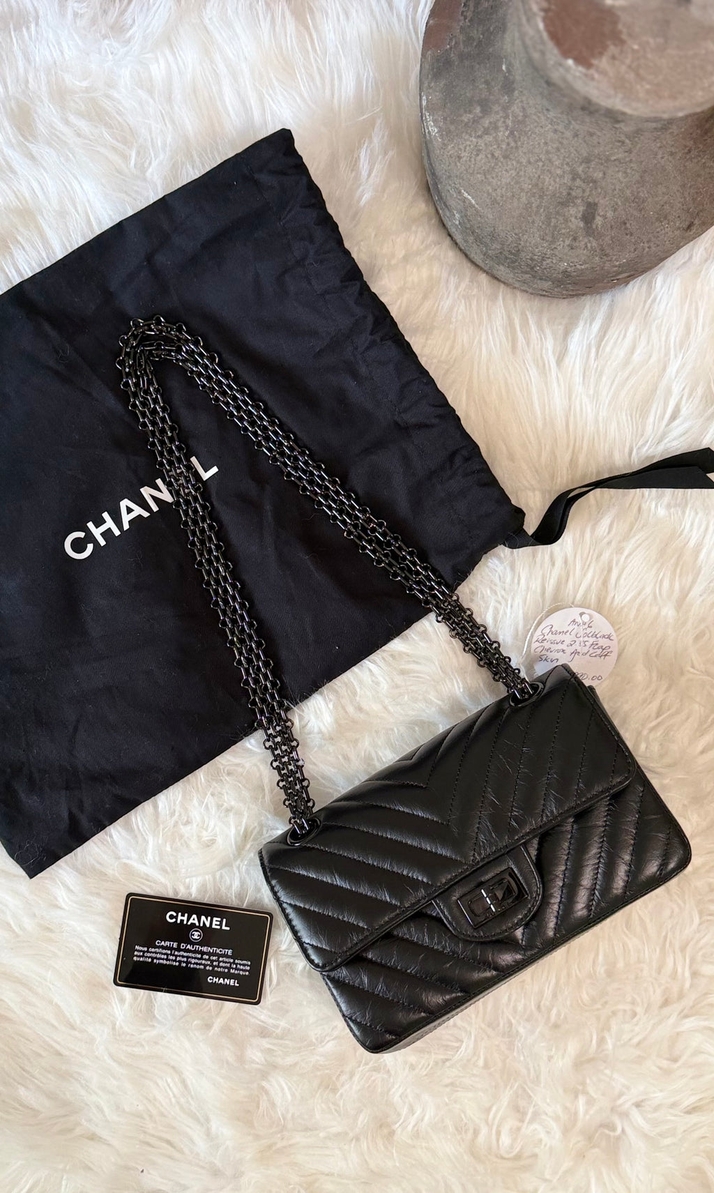 CHANEL SO BLACK REISSUE 2.55 FLAP CHEVRON AGED CALFSKIN