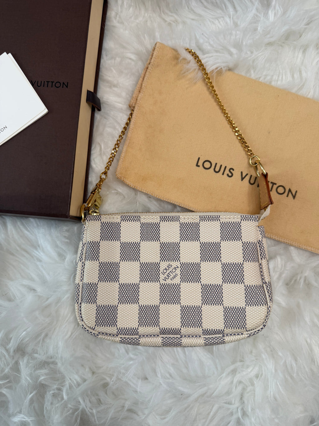 LOUIS VUITTON MINI POCHETTE DAMIER AZUR CANVAS LEATHER