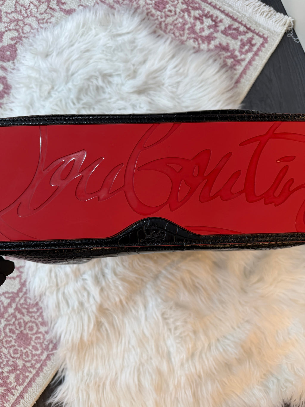 CHRISTIAN LOUBOUTIN CABATA CROC EMBOSSED LEATHER TOTE BAG