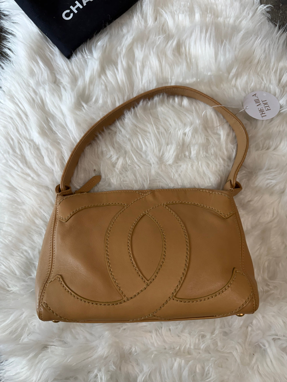 CHANEL SURPIQUE LARGE STITCHED CC LOGO SHOULDER BAG