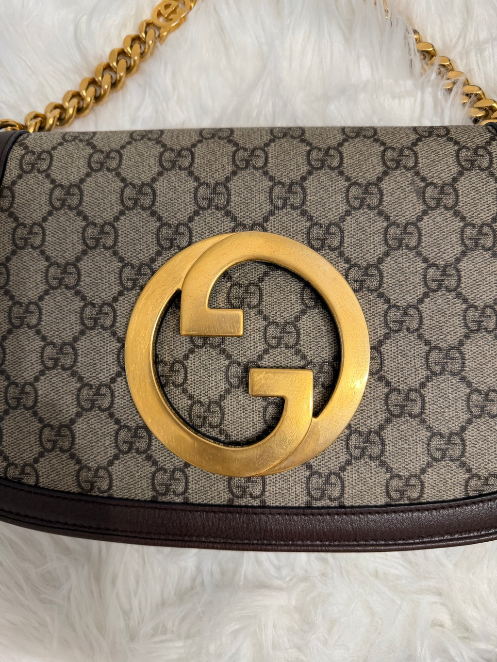 GUCCI BLONDIE NM CHAIN FLAP WITH LONGER STRAP IN CANVAS
