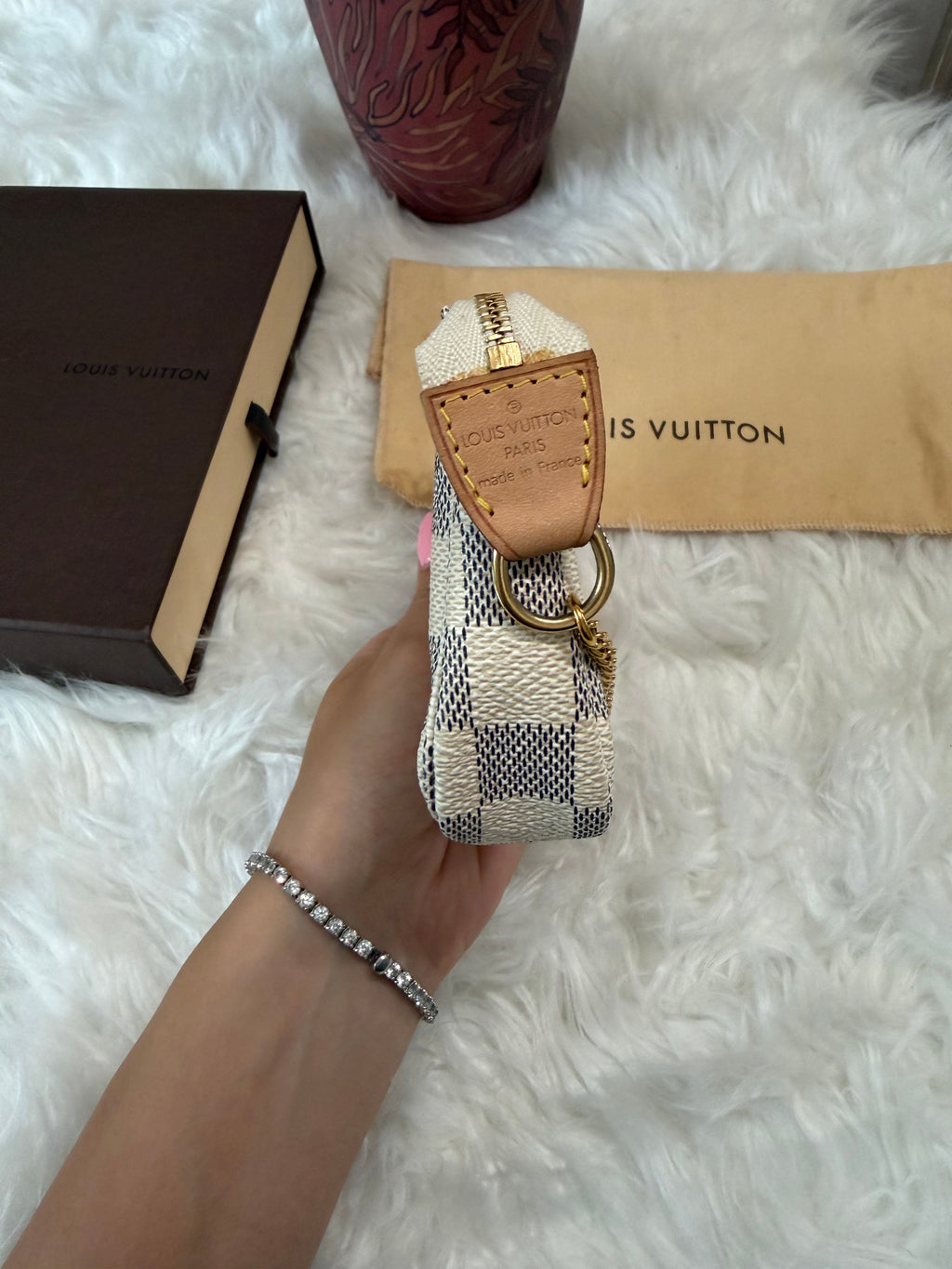 LOUIS VUITTON MINI POCHETTE DAMIER AZUR CANVAS LEATHER