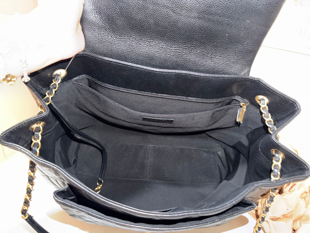 CHANEL QUILTED CAVIAR LEATHER FLAP TOTE BAG