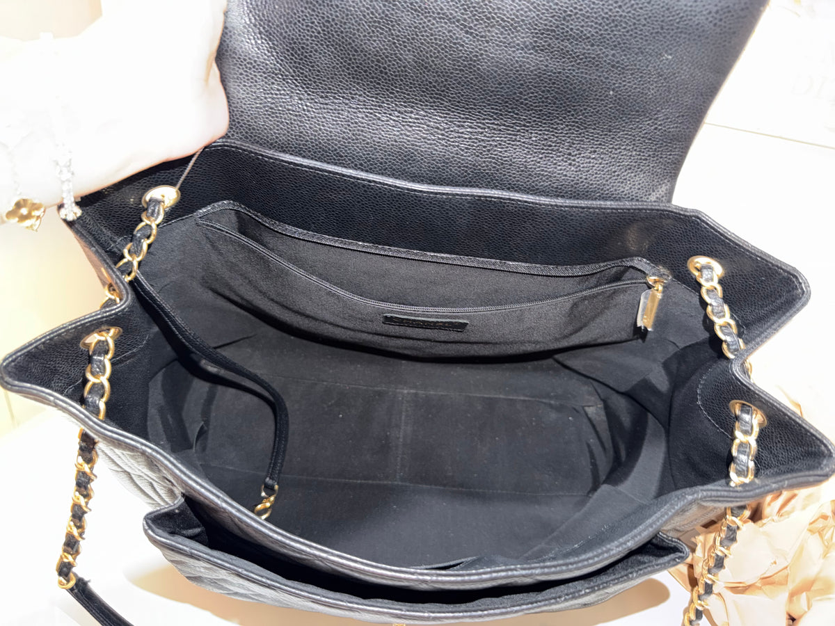 CHANEL QUILTED CAVIAR LEATHER FLAP TOTE BAG