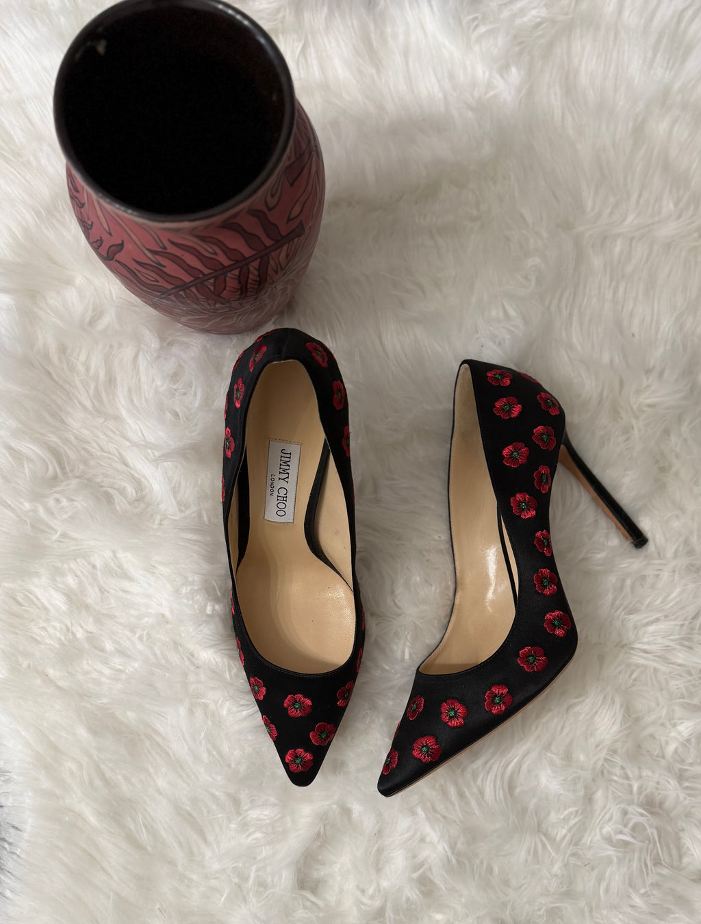JIMMY CHOO SATIN FLORAL PRINT PUMPS