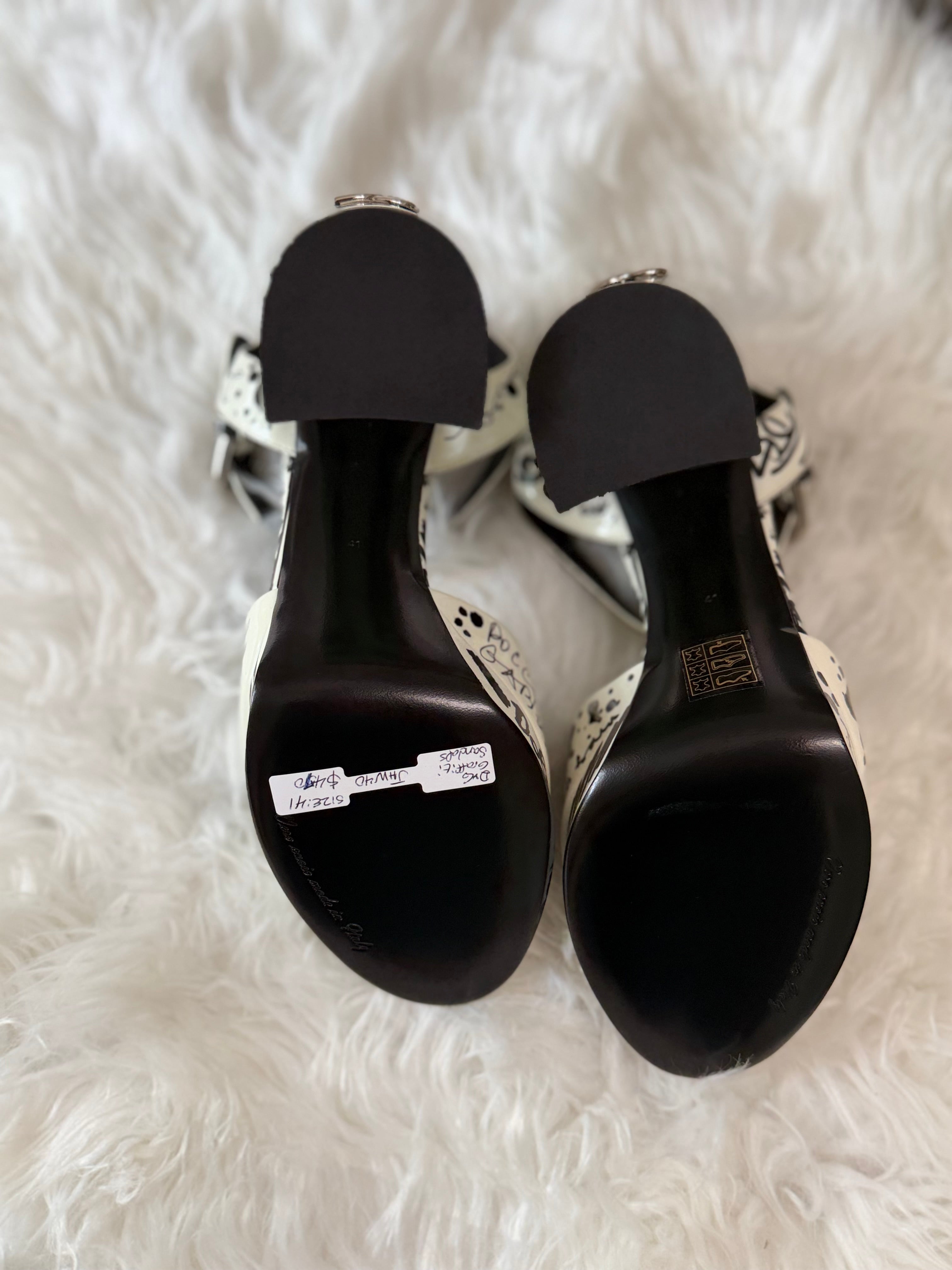 DOLCE & GABBANA LOGO PRINT GRAFFITI PLATFORM SANDALS