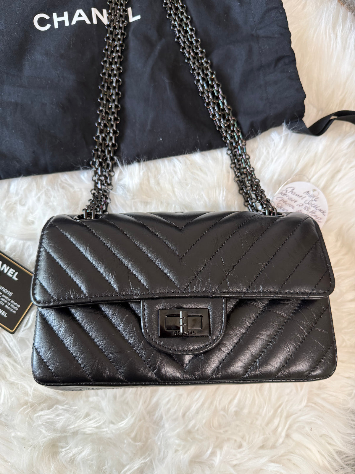 CHANEL SO BLACK REISSUE 2.55 FLAP CHEVRON AGED CALFSKIN