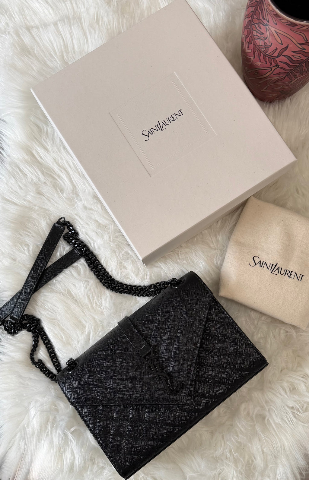 SAINT LAURENT MEDIUM ENVELOPE BAG QUILTED GRAIN LEATHER