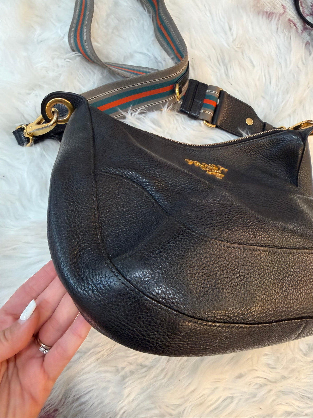 PRADA PEBBLED LEATHER HOBO BAG