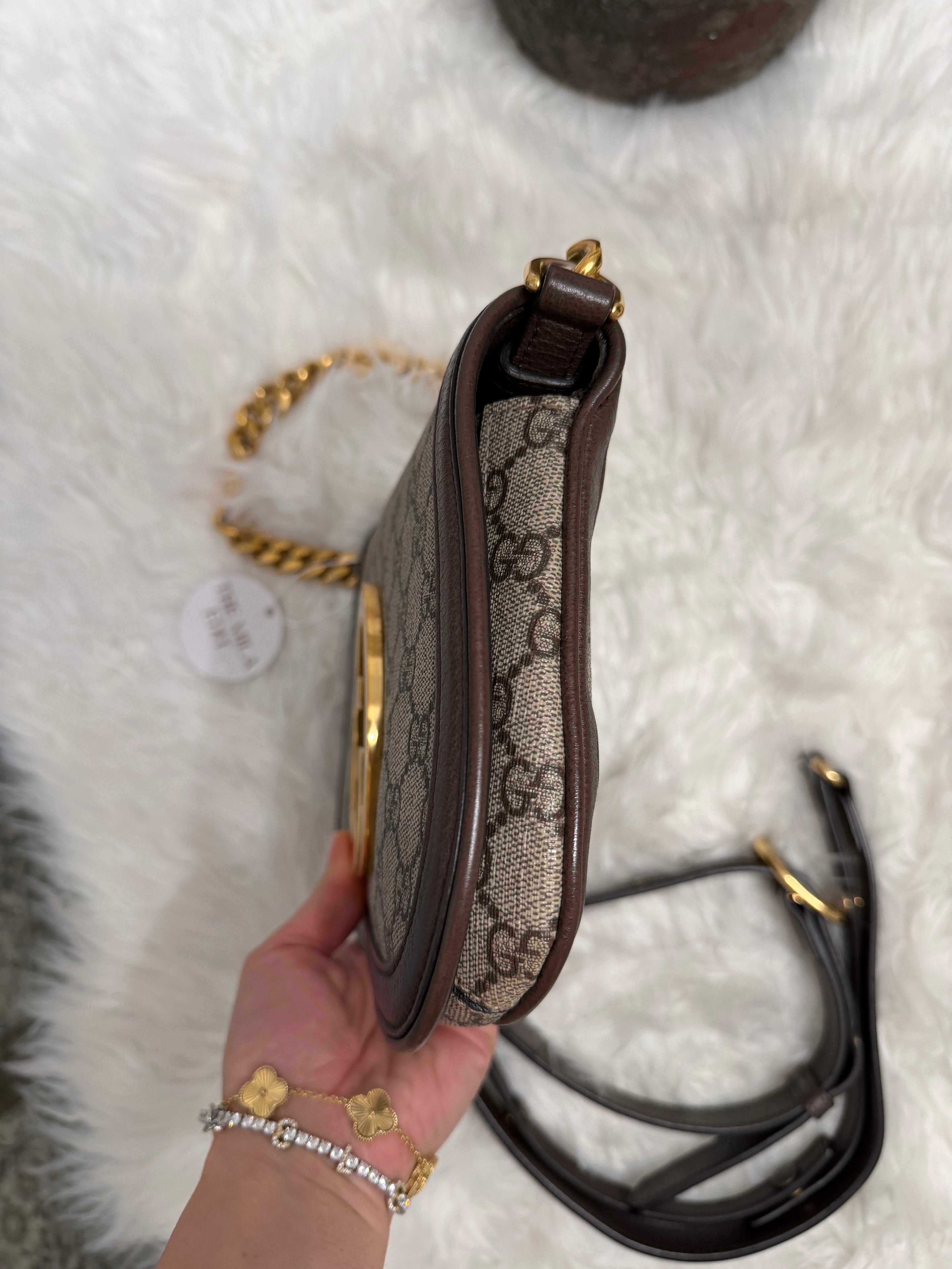 GUCCI BLONDIE NM CHAIN FLAP WITH LONGER STRAP IN CANVAS