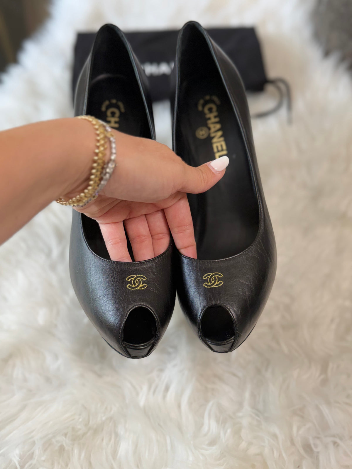 CHANEL LEATHER HIGH HEEL STILETTO WITH SMALL GOLD CC LOGO
