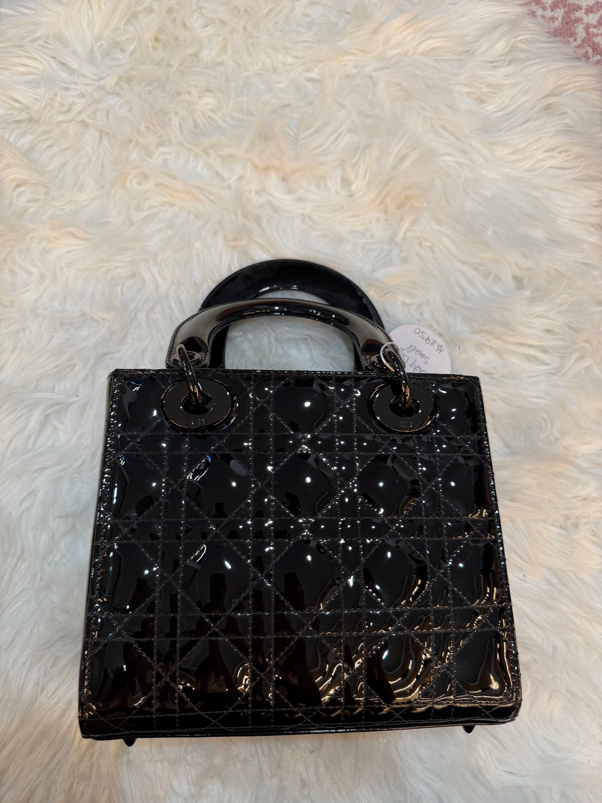 CHRISTIAN DIOR LADY DIOR SMALL BAG IN BLACK ON BLACK PATENT LEATHER