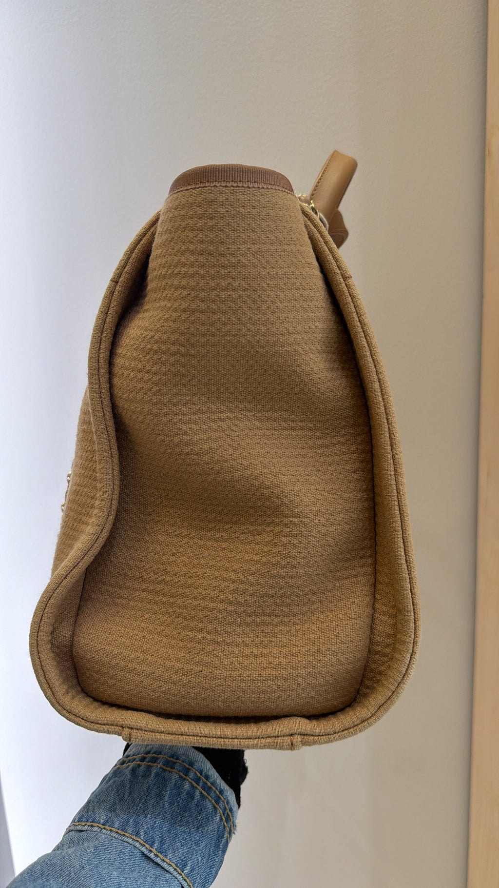 Chanel Medium Deauville tote bag in mixed fibers with gold-tone chain and leather handles