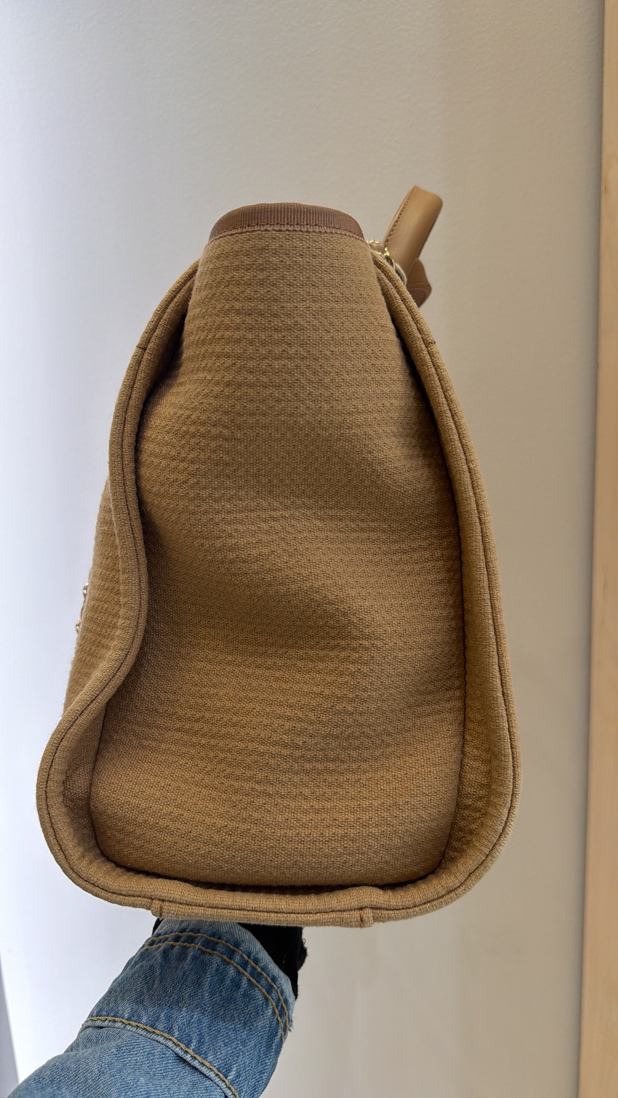 Chanel Medium Deauville tote bag in mixed fibers with gold-tone chain and leather handles