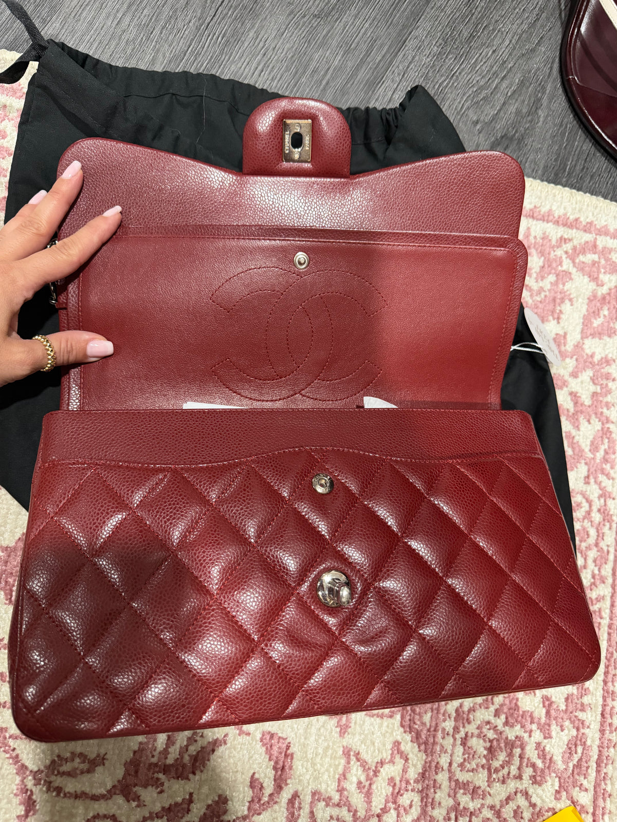 CHANEL DOUBLE CLASSIC FLAP JUMBO IN CAVIAR LEATHER