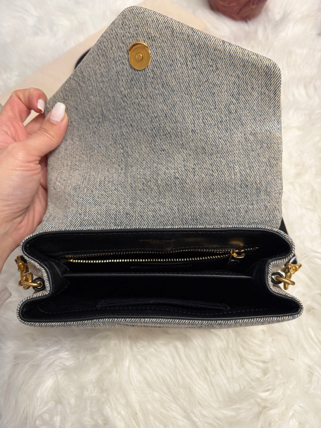 SAINT LAURENT DENIM Y Quilted Monogram Toy Loulou Crossbody Bag