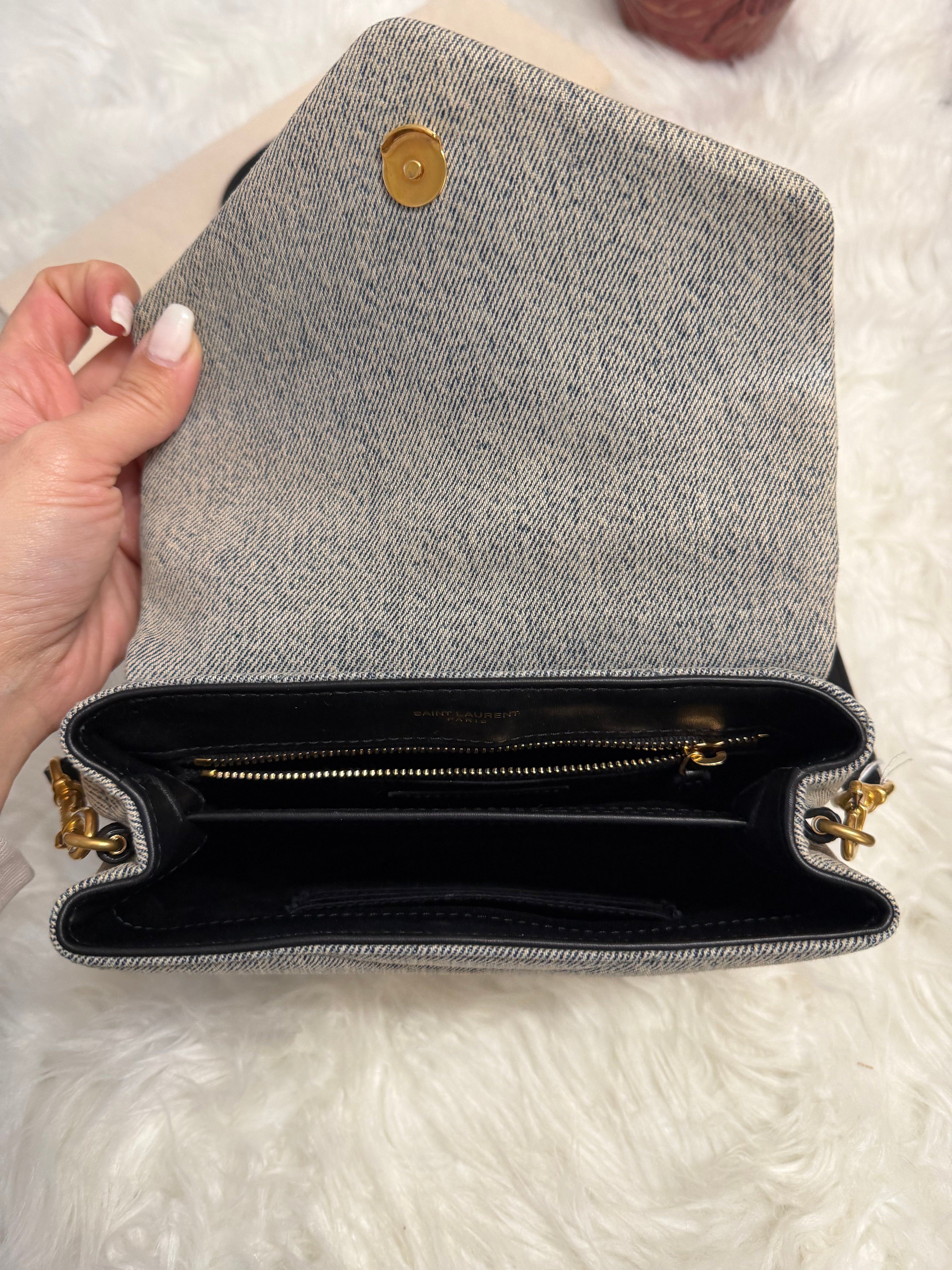 SAINT LAURENT DENIM Y Quilted Monogram Toy Loulou Crossbody Bag