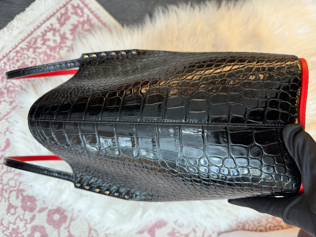 CHRISTIAN LOUBOUTIN CABATA CROC EMBOSSED LEATHER TOTE BAG