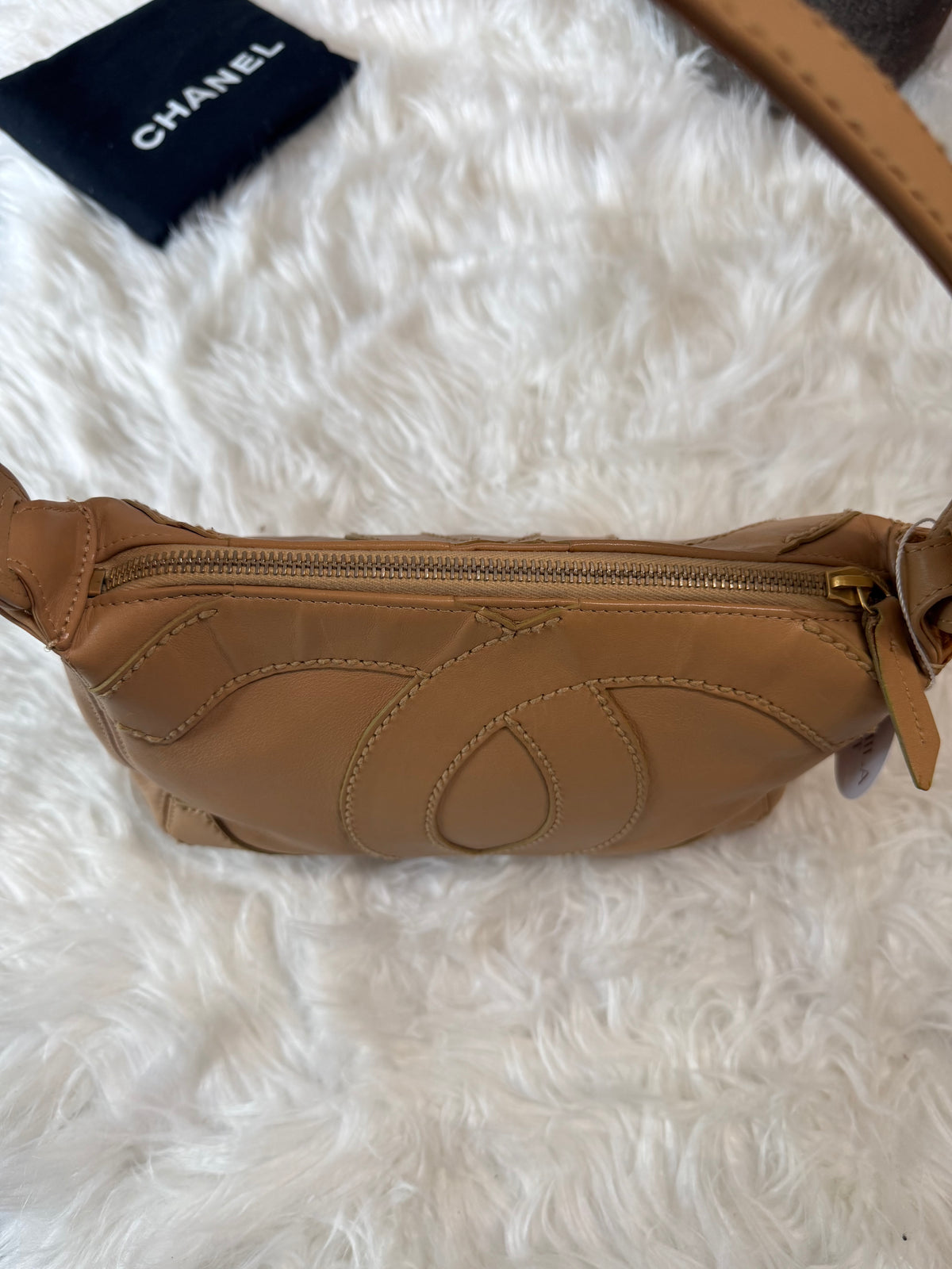 CHANEL SURPIQUE LARGE STITCHED CC LOGO SHOULDER BAG