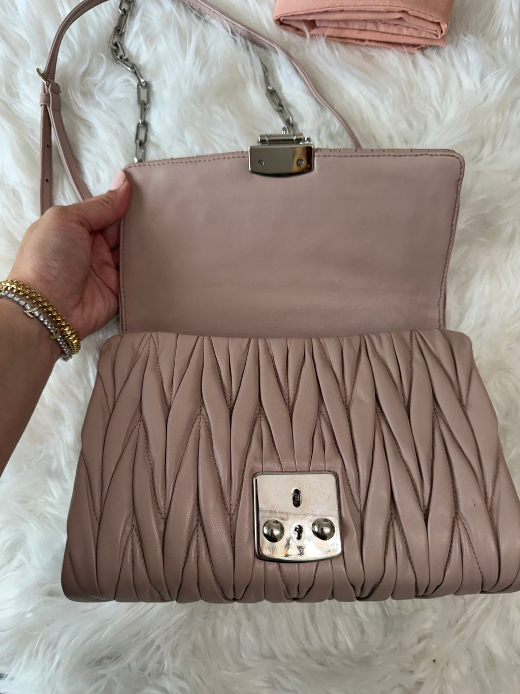 MIU MIU MATELASSE NAPPA LEATHER DOUBLE STRAP BAG