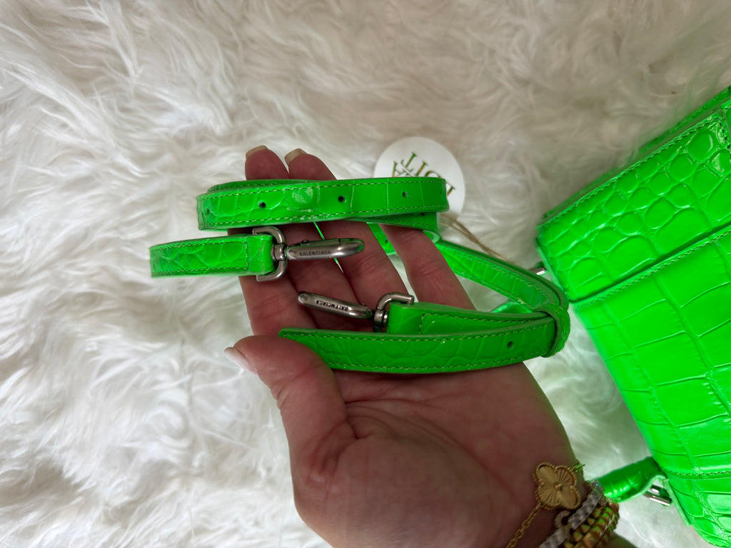 BALENCIAGA SHINY CROC EMBOSSED HOURGLASS TOP HANDEL BAG