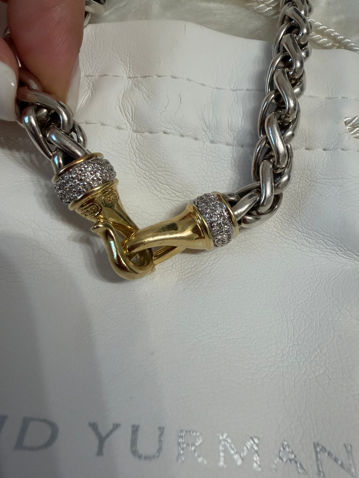 DAVID YURMAN WHEAT CHAIN NECKLACE WITH DIAMOND AND 18K YELLOW HOOK CLASP