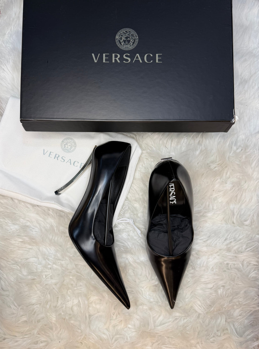 VERSACE PINPOINT LEATHER PUMP