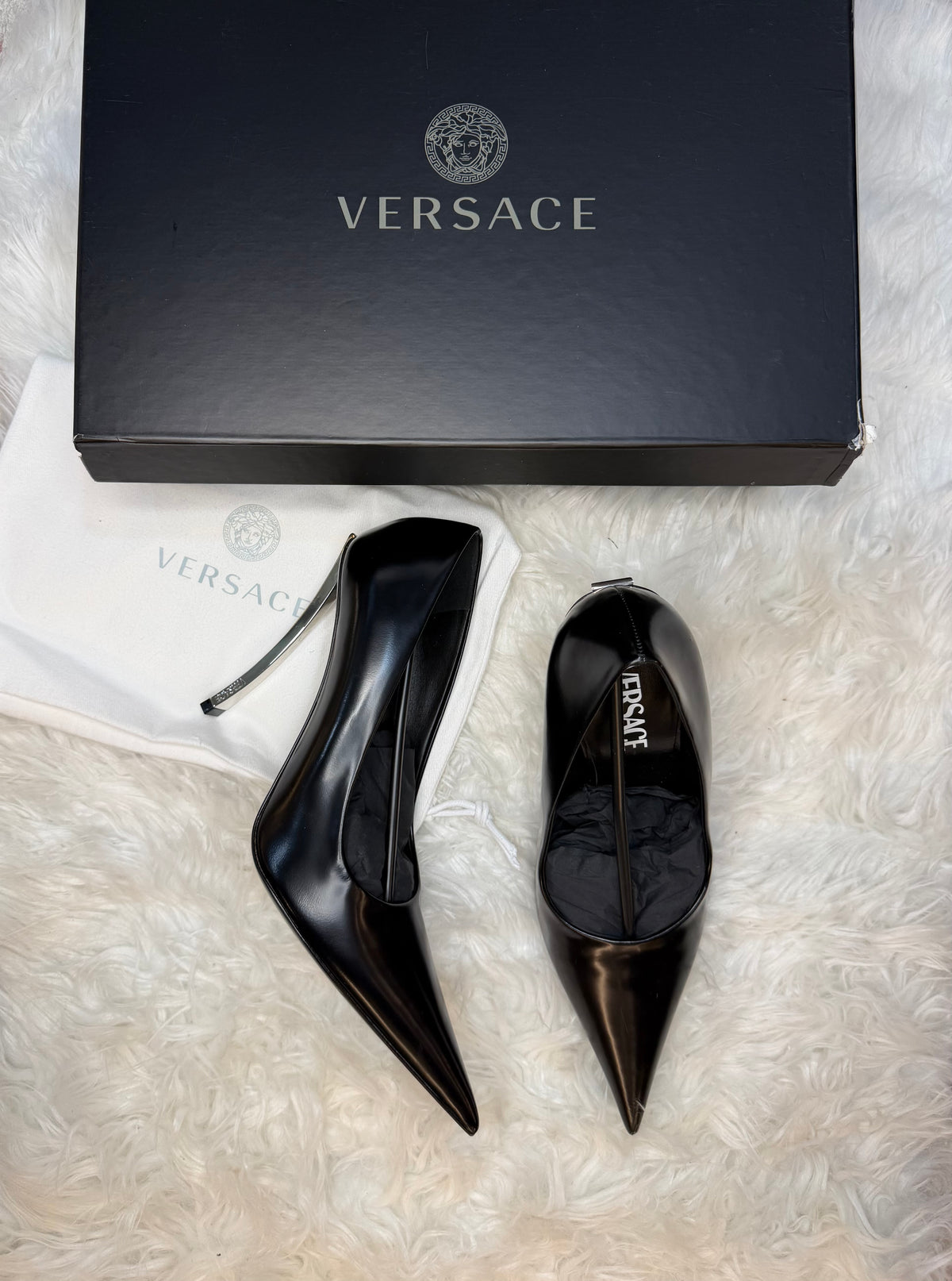 VERSACE PINPOINT LEATHER PUMP