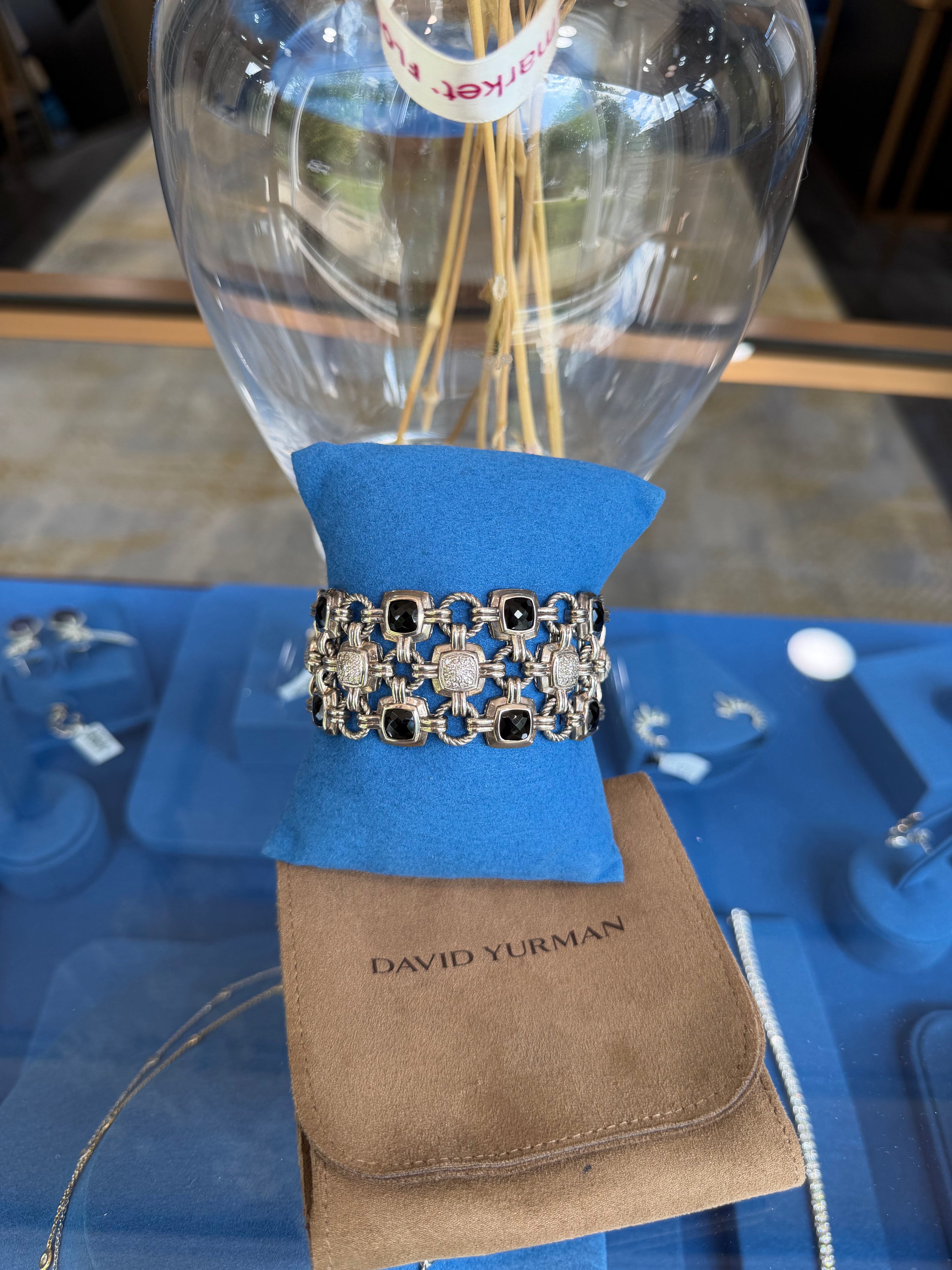 DAVID YURMAN 3 ROW RENAISSANCE COLLECTION LINK BRACELET WITH BLACK ONYX STONES AND DIAMONDS