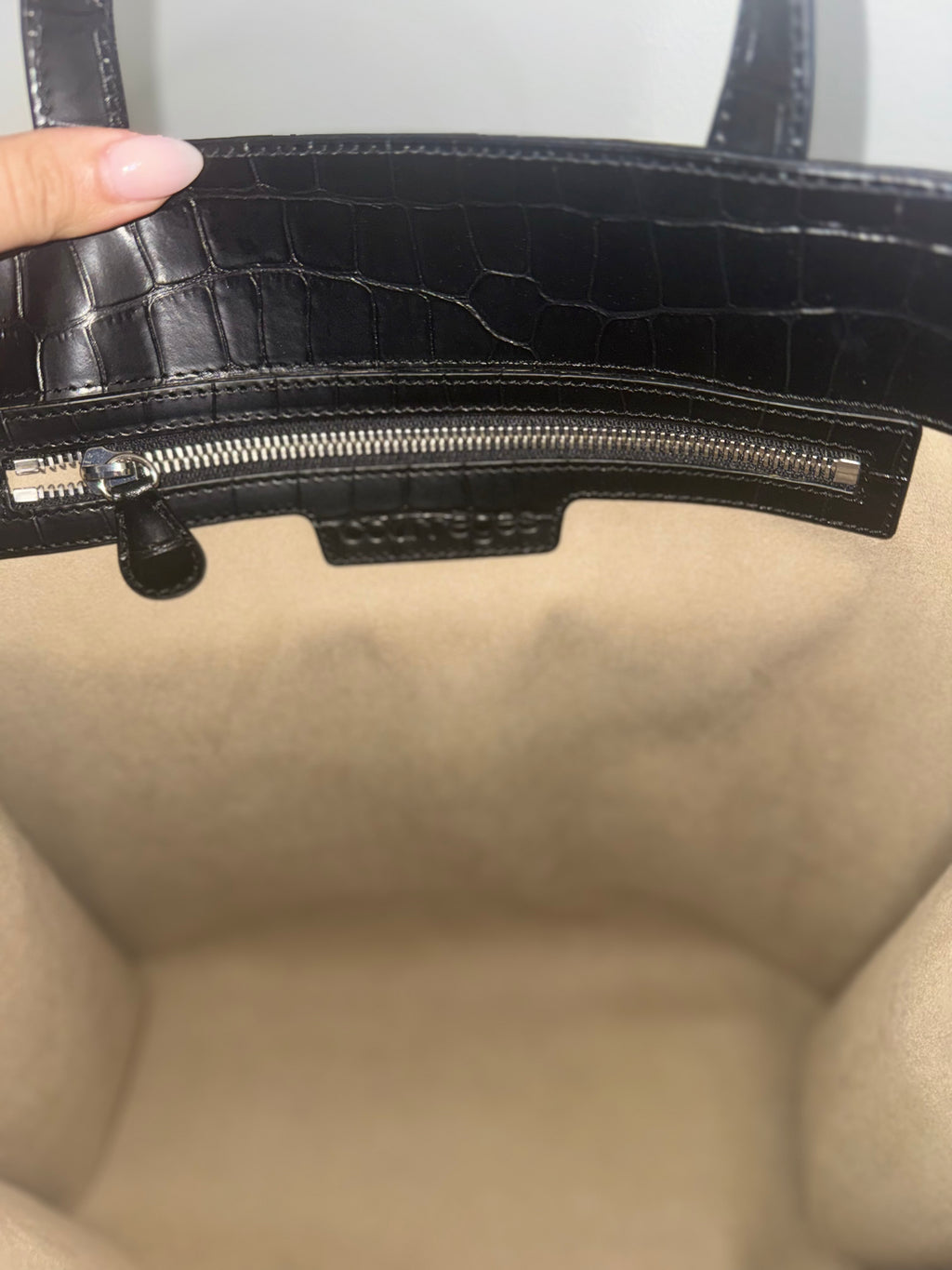 COURREGES HERITAGE TOTE IN CROCODILE-EMBOSSED LEATHER / AC LOGO