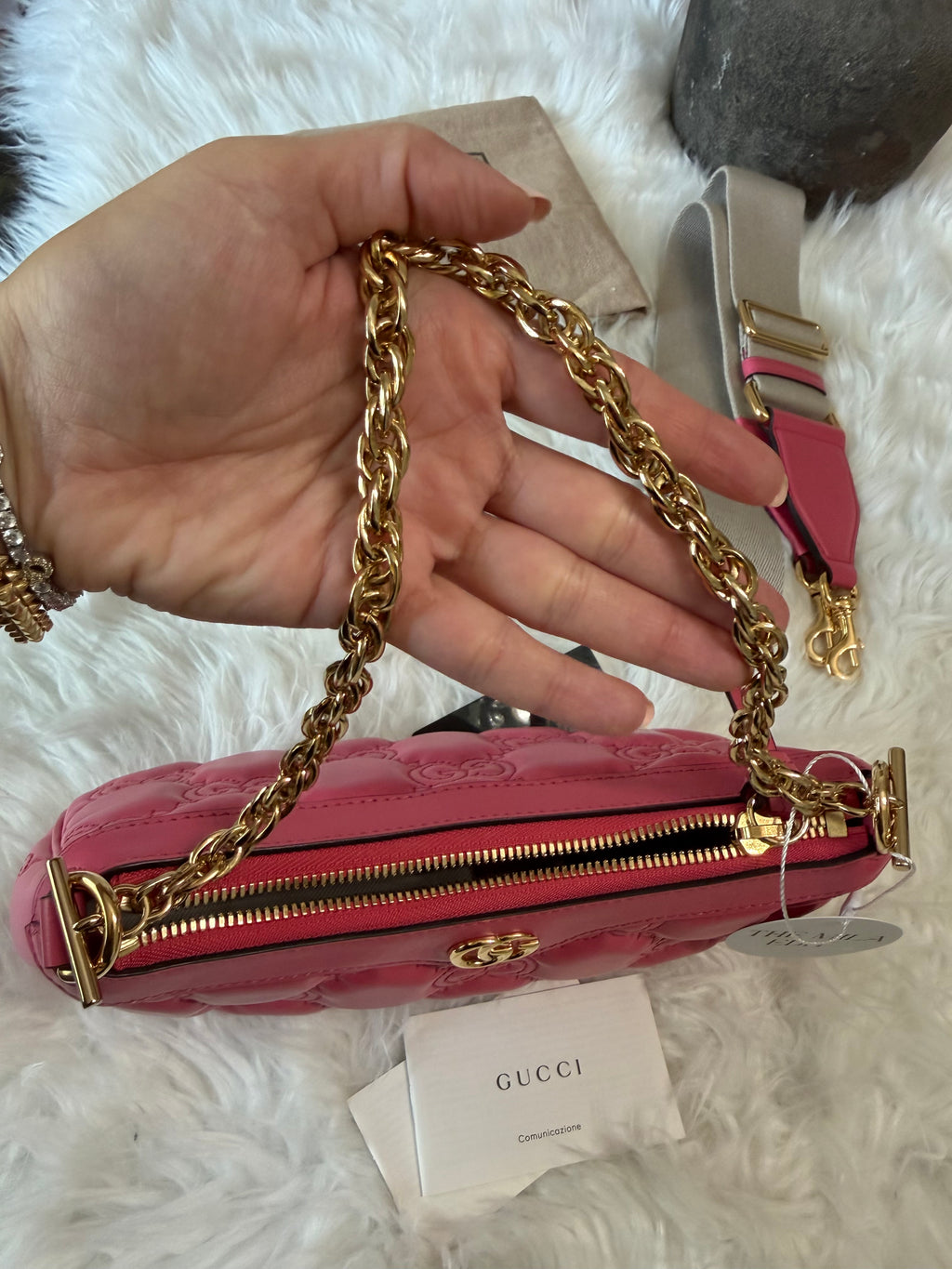 GUCCI GG METELASSE QUILTED LEATHER SHOULDER BAG