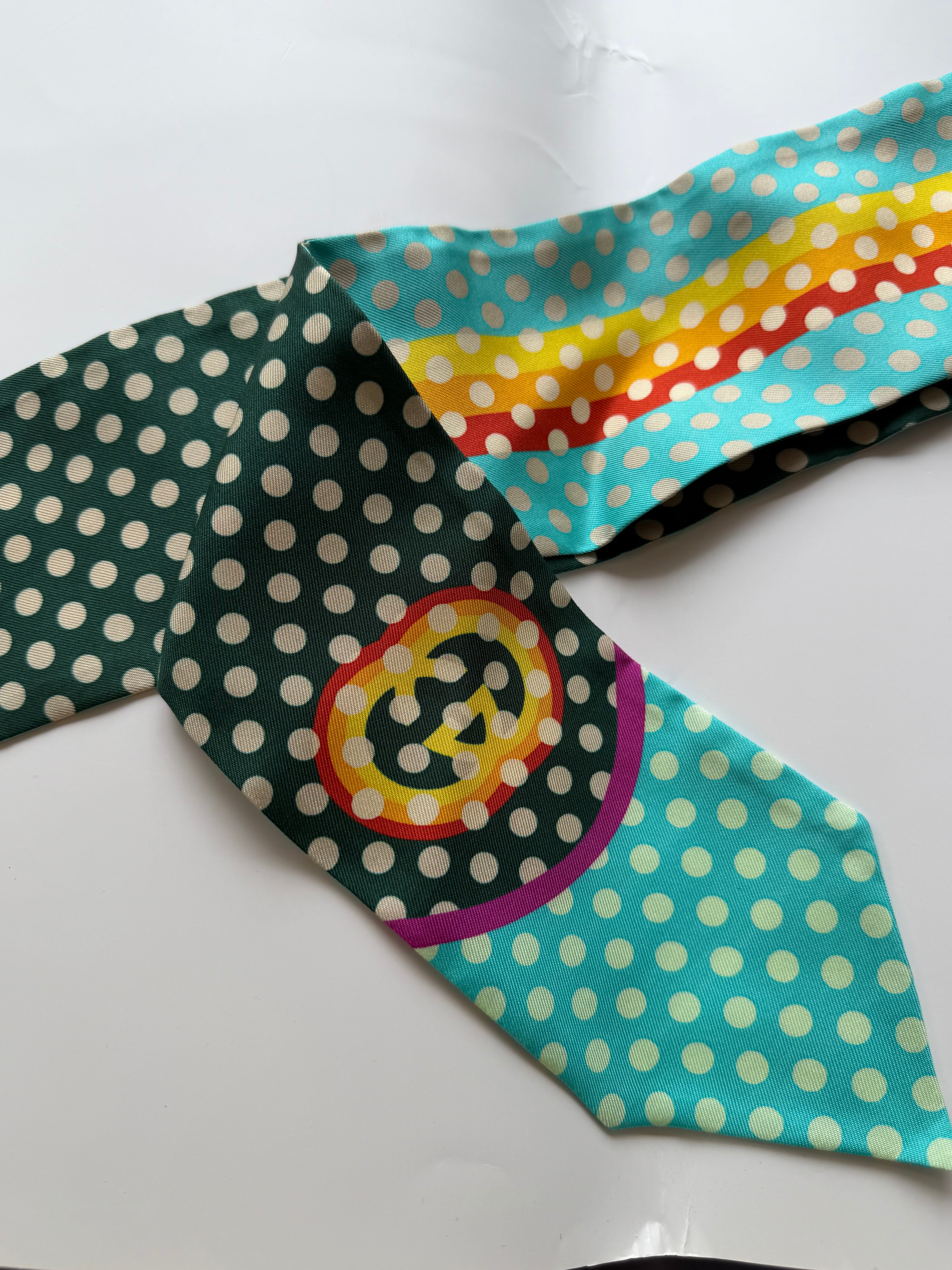 GUCCI GREEN POLKA DOT SILK HEADBAND
