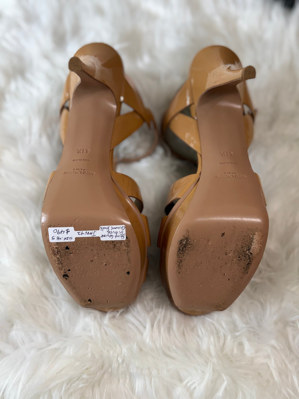 SAINT LAURENT TRIBUTE PATENT LEATHER PLATFORM SANDALS