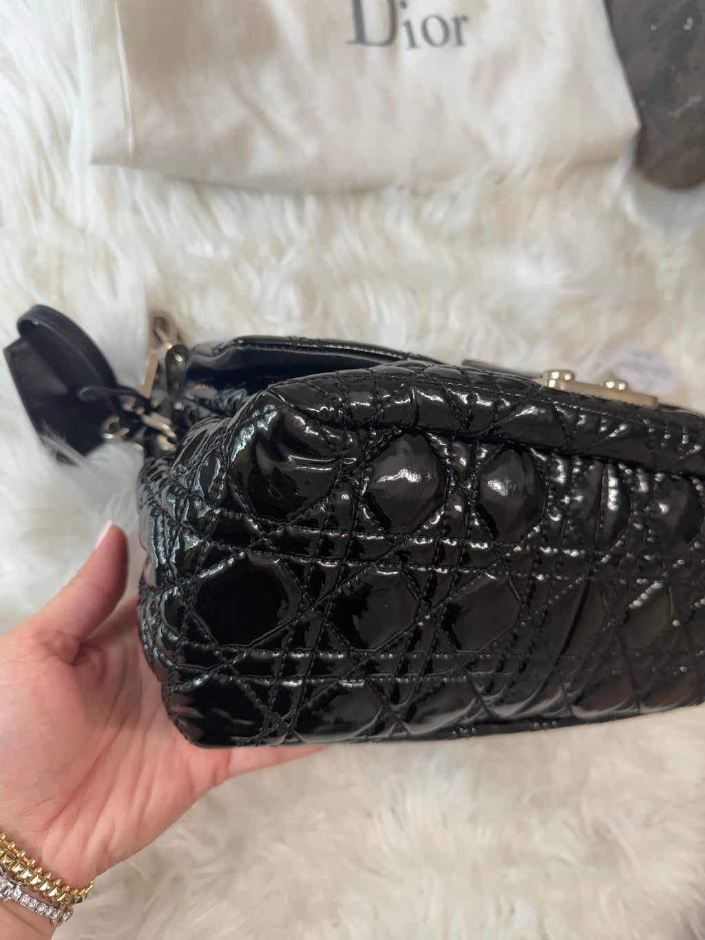 CHRISTIAN DIOR LOCK MEDIUM PATENT LEATHER SHOULDER BAG