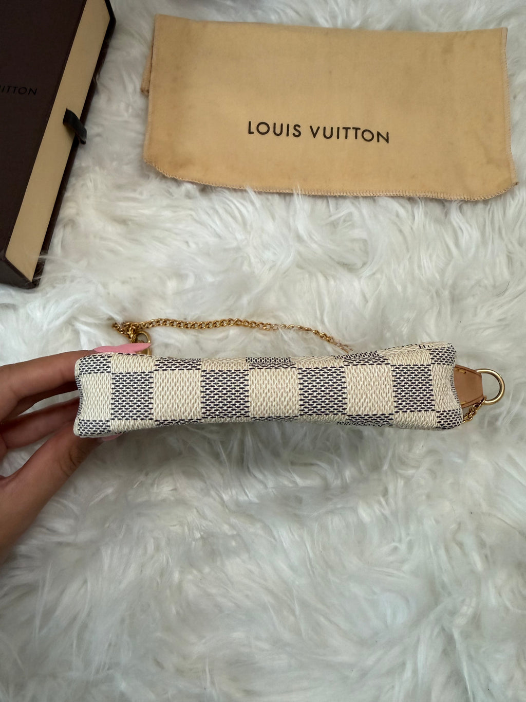 LOUIS VUITTON MINI POCHETTE DAMIER AZUR CANVAS LEATHER