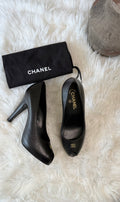 CHANEL LEATHER HIGH HEEL STILETTO WITH SMALL GOLD CC LOGO