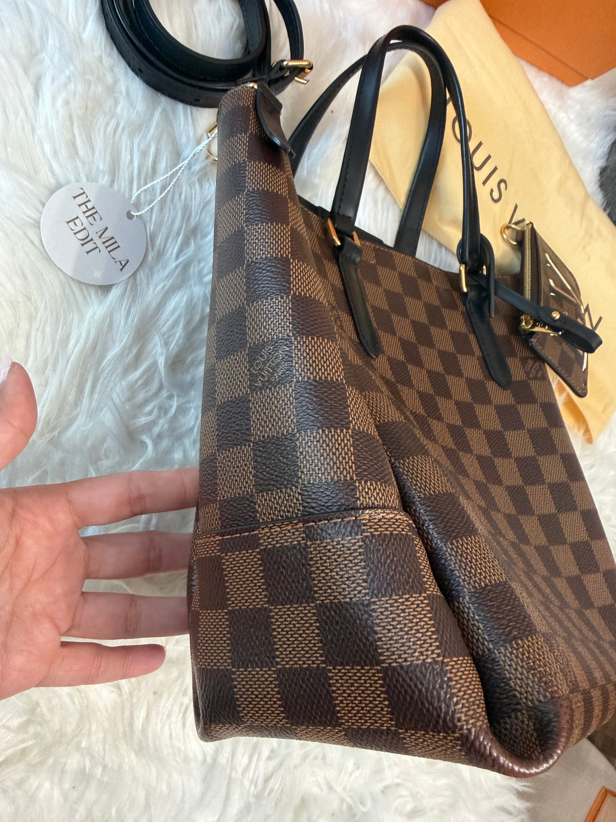 LOUIS VUITTON DAMIER EBENE BELMONT PM TOTE WITH MINI WALLET (POUCH)