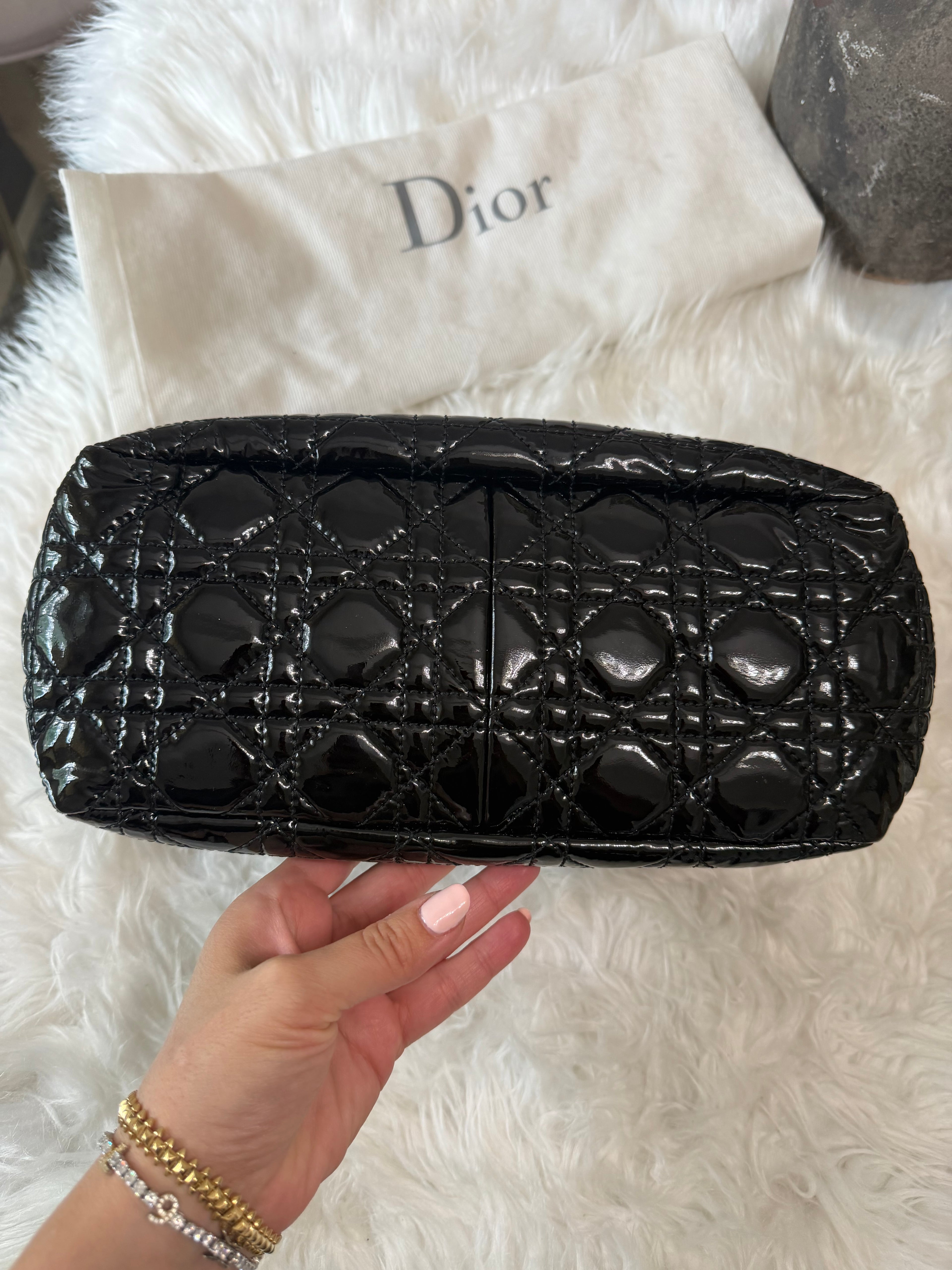 CHRISTIAN DIOR LOCK MEDIUM PATENT LEATHER SHOULDER BAG