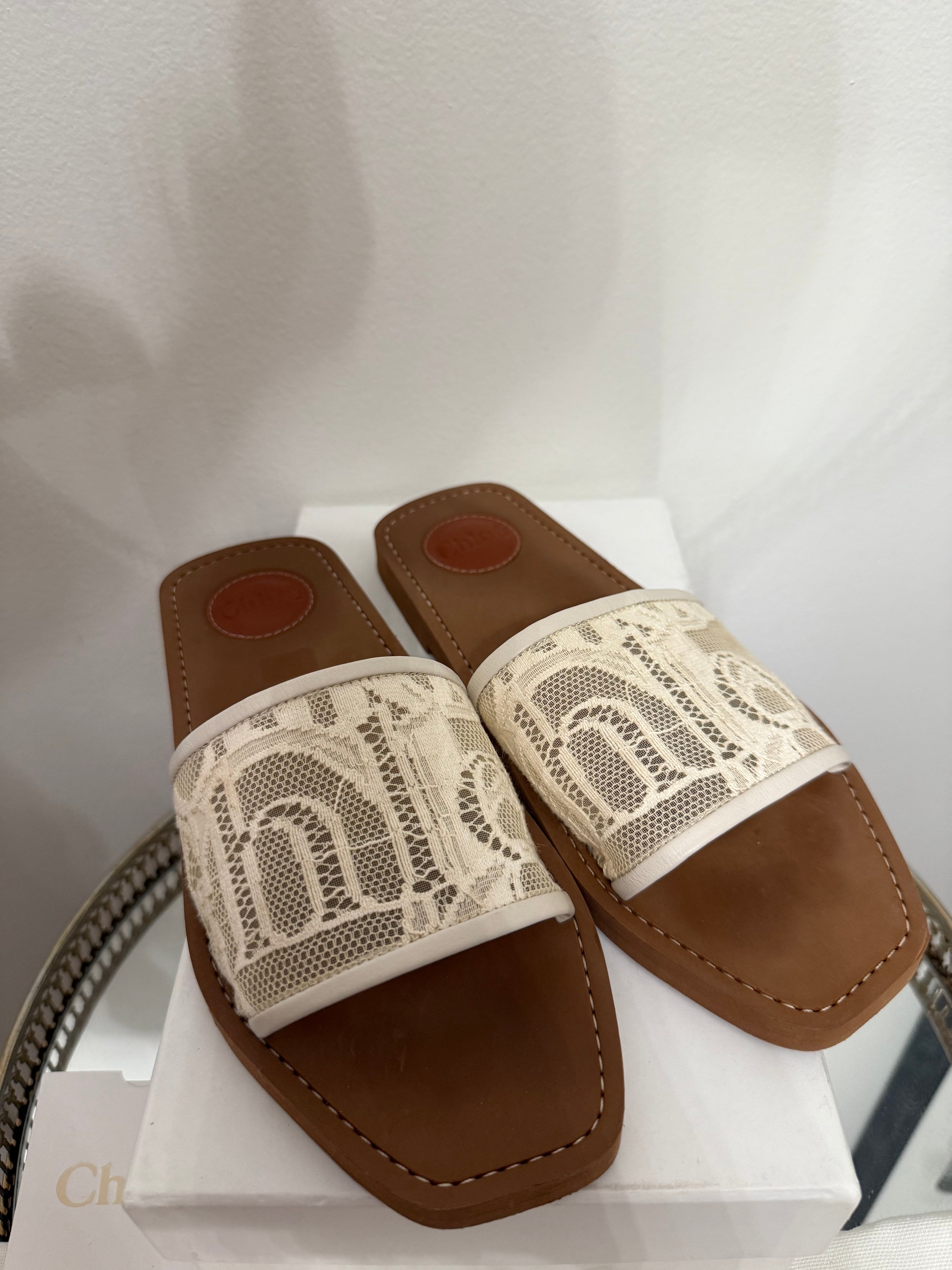 Chloe Lace Trim Embellishment Slides