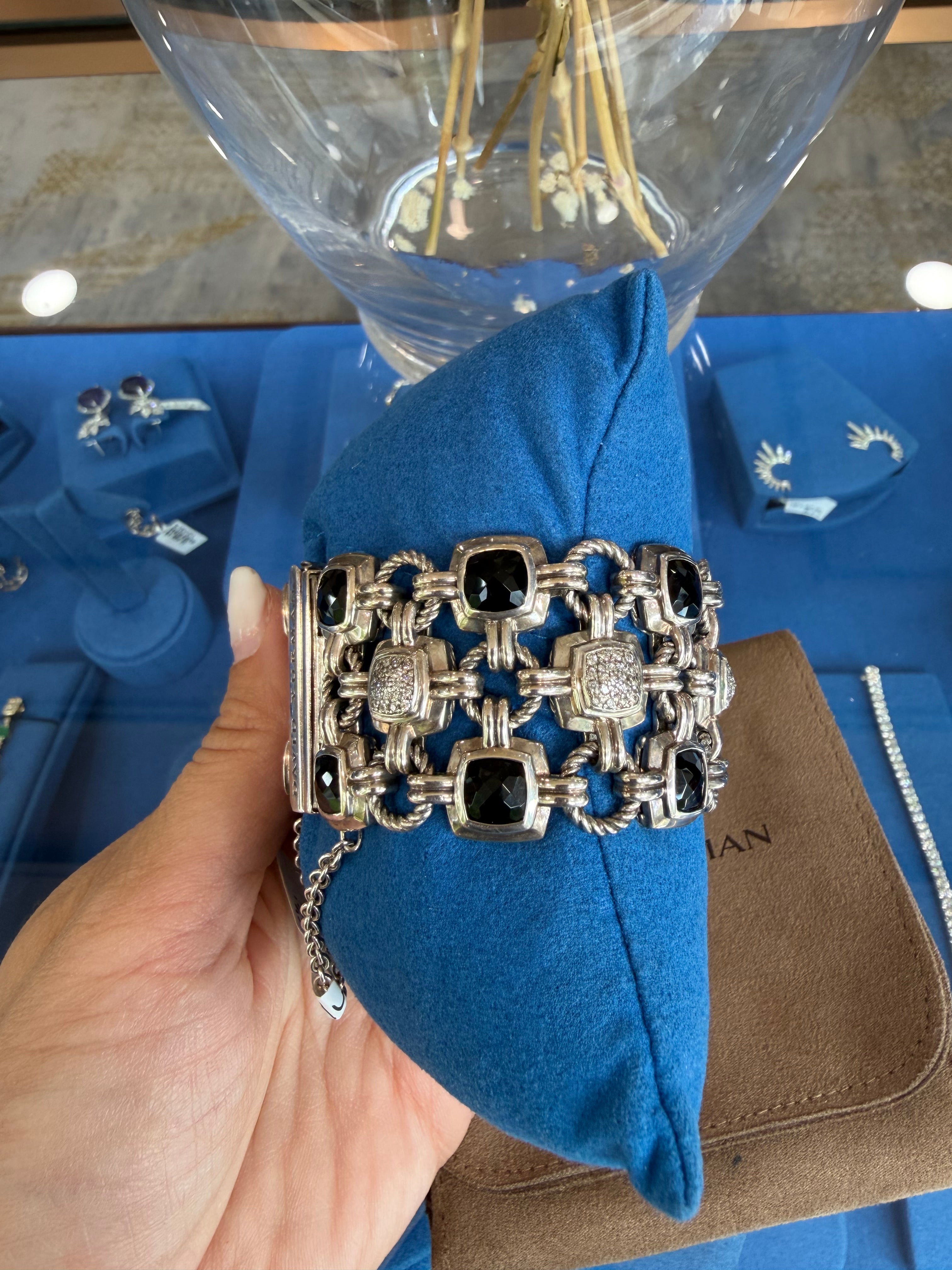 DAVID YURMAN 3 ROW RENAISSANCE COLLECTION LINK BRACELET WITH BLACK ONYX STONES AND DIAMONDS