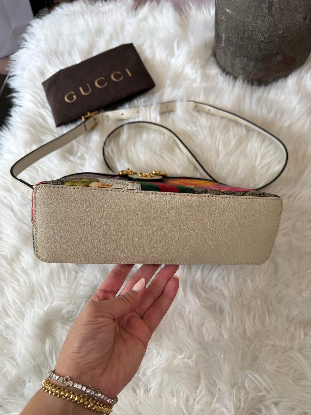 GUCCI SMALL GG SUPREME WEB FLORA OPHIDIA DOME CROSSBODY BAG