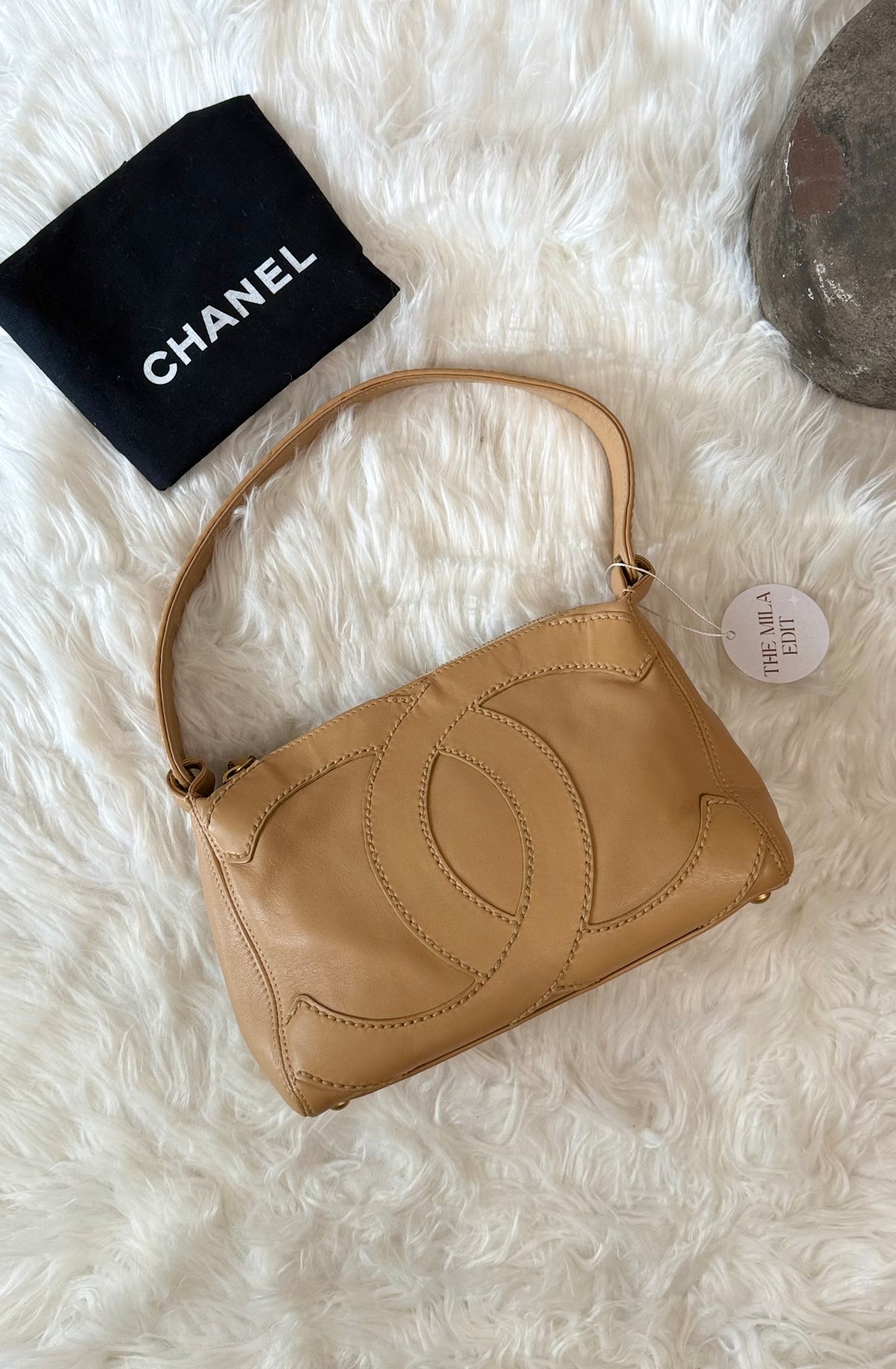 CHANEL SURPIQUE LARGE STITCHED CC LOGO SHOULDER BAG