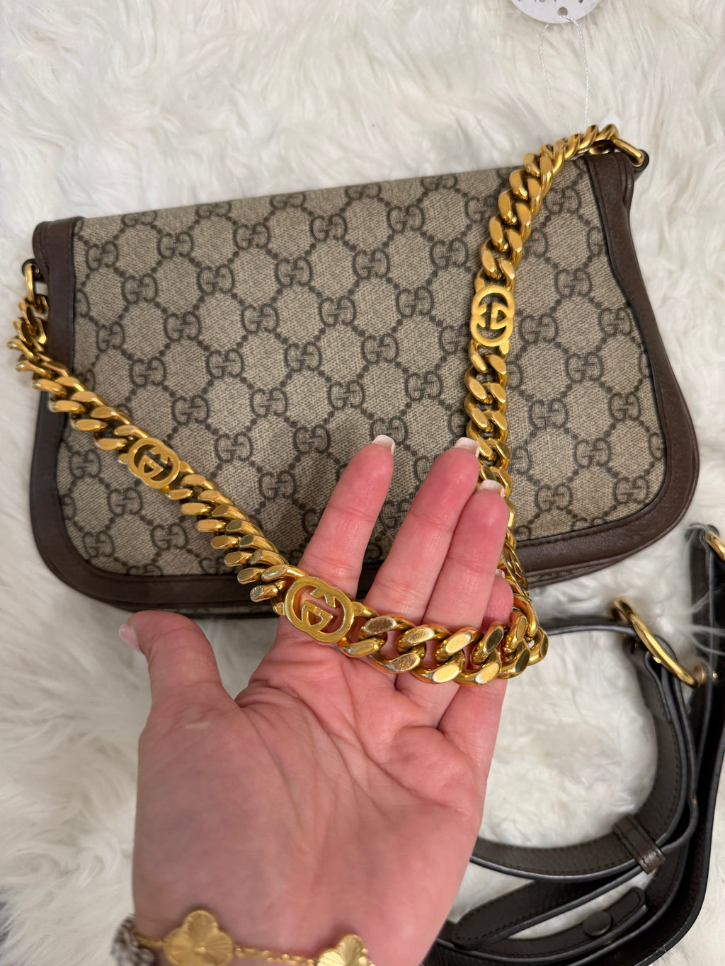 GUCCI BLONDIE NM CHAIN FLAP WITH LONGER STRAP IN CANVAS