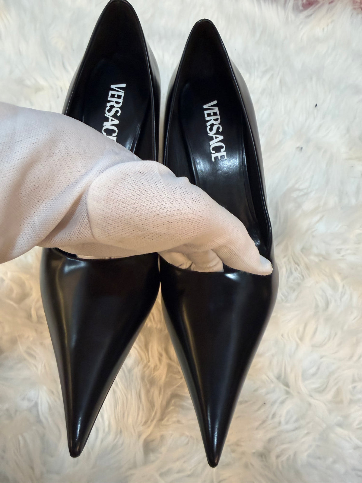 VERSACE PINPOINT LEATHER PUMP