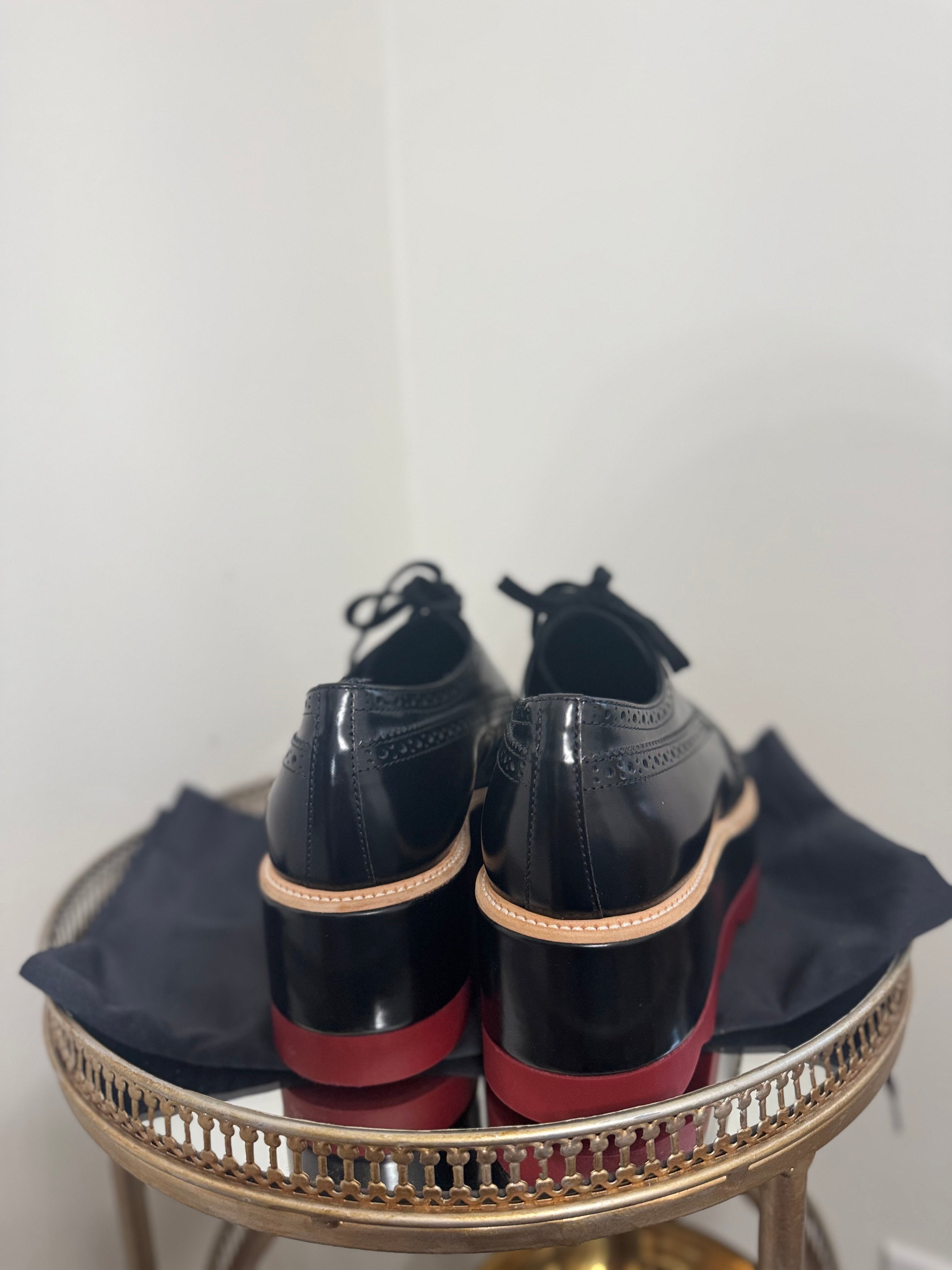 PRADA WINGTIP PLATFORM PATENT LEATHER DERBY SHOES
